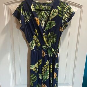 Tropical Leaf Print Wrap Dress